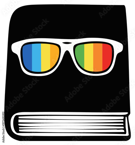 Open Book Wearing Rainbow Sunglasses Symbolizing Knowledge and Inclusivity