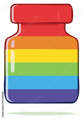 Medicine bottle with rainbow stripes representing LGBTQ pride and inclusion concept