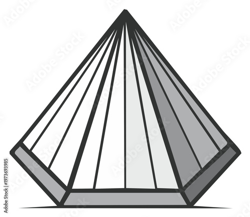 Geometric pyramid structure with radiating lines and a hexagonal base creating a layered visual effect