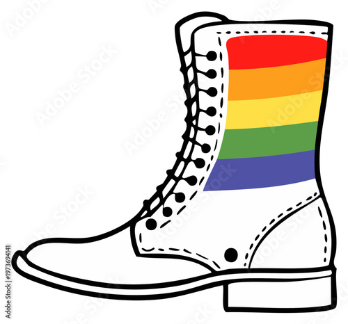 White Boot with Rainbow Stripe for LGBTQ+ Pride Celebration Illustration Vector Graphics