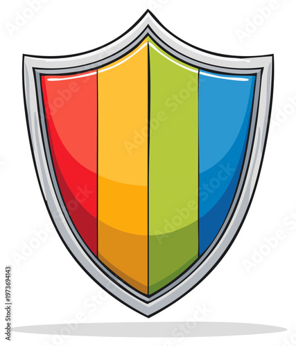 Cartoon Style Shield with Rainbow Stripes: Symbol of Protection and Diversity