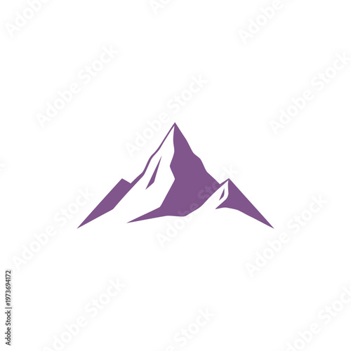 Abstract purple mountain peak silhouette vector icon, symbolizing nature, adventure, and the grandeur of elevated landscapes, perfect for branding and design projects seeking a minimalist aesthetic