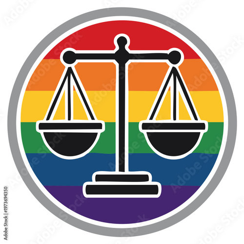 Rainbow colored balance scales symbol of justice equality and LGBTQ rights