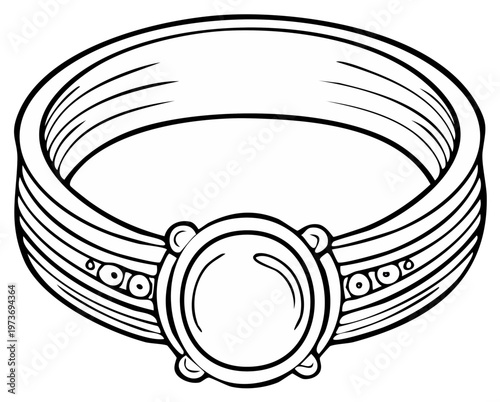 Detailed drawing of a vintage engagement ring with an oval gemstone, black and white
