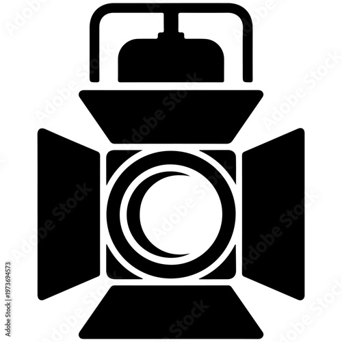 Black and white illustration of a traditional stage spotlight