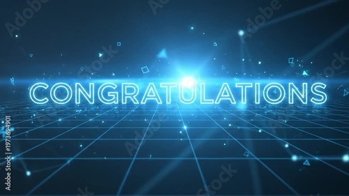 Congratulations Message on Neon Grid Background.
