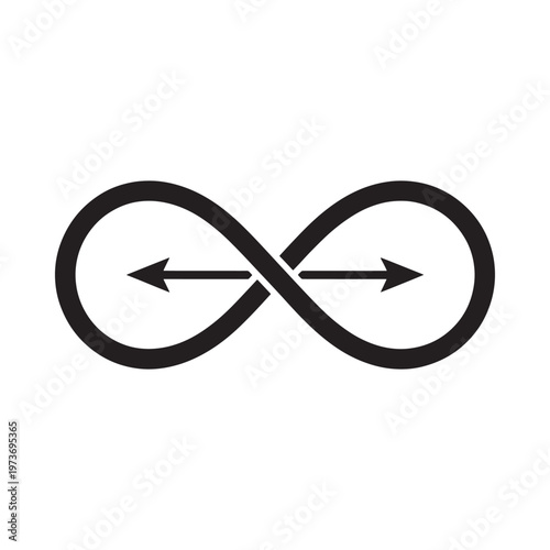 A black infinity symbol with opposing arrows indicating continuous cyclical movement