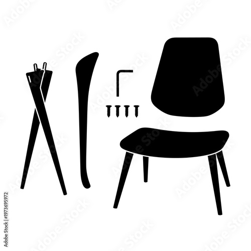 chair assembly components for modern flat-pack furniture kit with essential tools and screws for diy home assembly