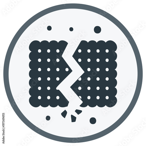 Cracked Square Biscuit Icon with Crumbs and Dots
