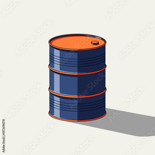 oil barrel a stylized blue and orange industrial drum stands isolated on a light background symbolizing energy storage and logistics.