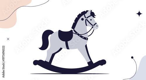 Simple blue and grey wooden rocking horse toy is shown in a clean vector illustration against a light background.