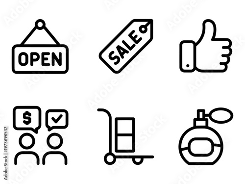 Set of vector icons representing retail and business concepts