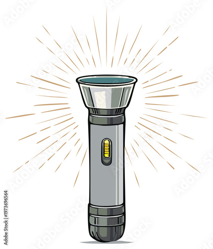 Flashlight beam shines in the darkness simple handheld torch retro illustration