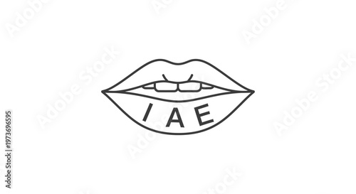 minimalist line art graphic of human lips with the letters iae inside symbolizing speech and communication