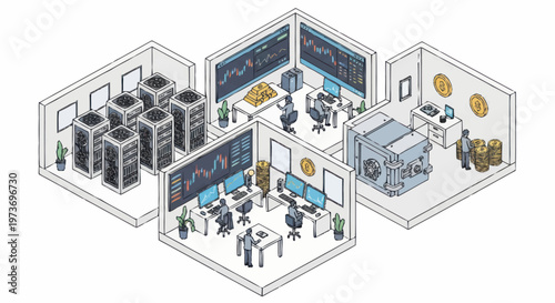 People working in office cubicles.