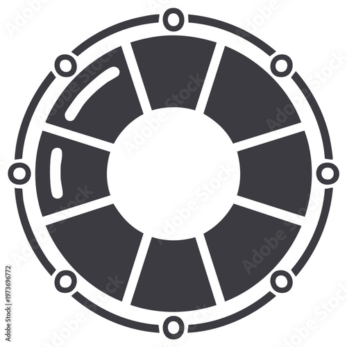 Graphic illustration of gray life preserver with eight sections and connection points isolated on white