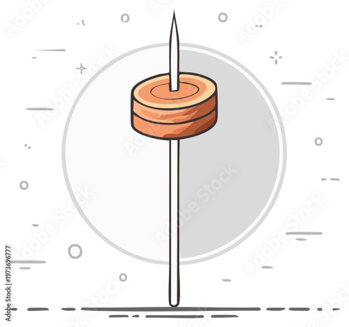 Cartoon depiction of savory food skewer with meat slices for culinary use.