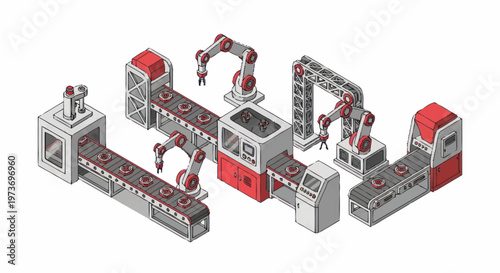 Industrial robotic assembly line system.
