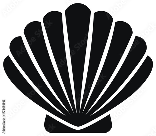 Elegant Black Seashell Graphic: Scallop Shell Icon Design Element for Marine Theme