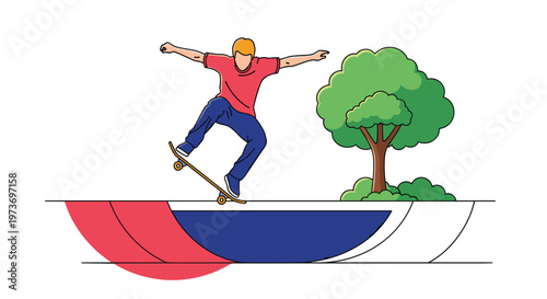 Skilled male skateboarder performing a high jump trick over a curved ramp at an outdoor skate park with green trees.