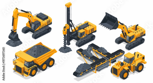 Collection of Yellow Construction Heavy Machinery Vehicles.
