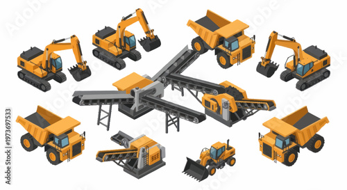 Construction Heavy Machinery and Conveyor Belt System.
