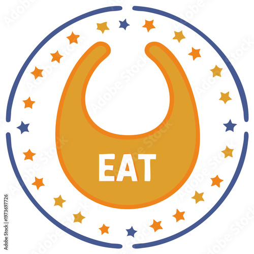 Orange Bib with "EAT" Text and Star Border Icon