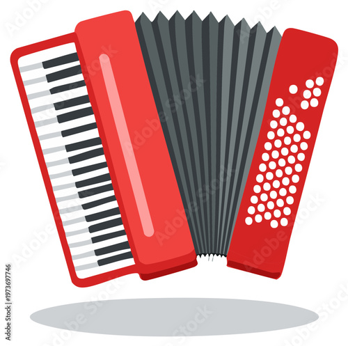 Vibrant Red Accordion Vector Illustration Black and White Keys Musical Instrument