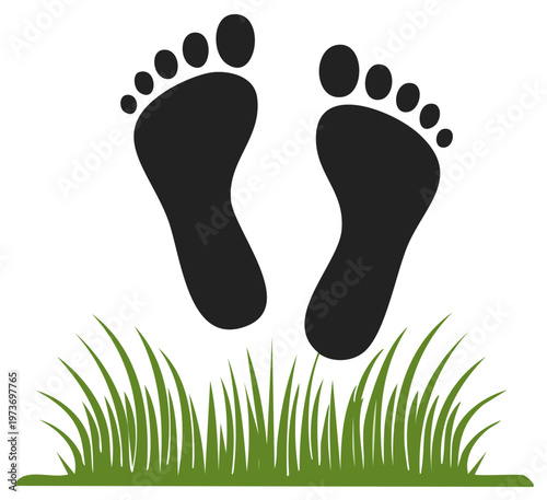 Barefoot Prints in Green Grass Illustration Footprints Symbol Footprint Graphics