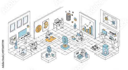 Digital Art Gallery Showcasing Cryptocurrency and NFTs.