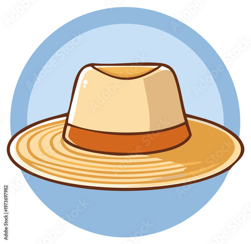Classic summer straw hat with an orange band in a simple graphic illustration