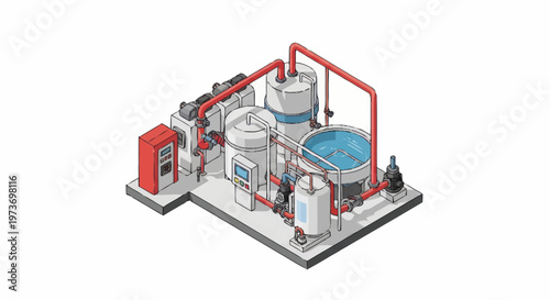 Industrial Water Treatment Plant Equipment Illustration.
