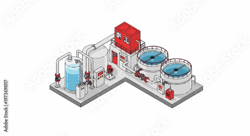 Industrial Water Treatment Plant Equipment Illustration.