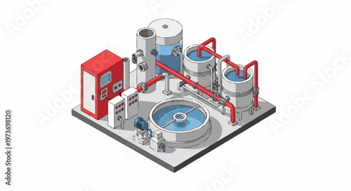 Industrial Water Treatment Plant Equipment Illustration.
