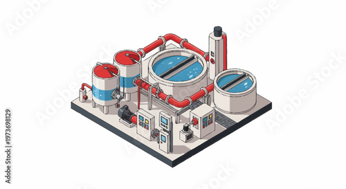 Industrial Water Treatment Plant Equipment Illustration.