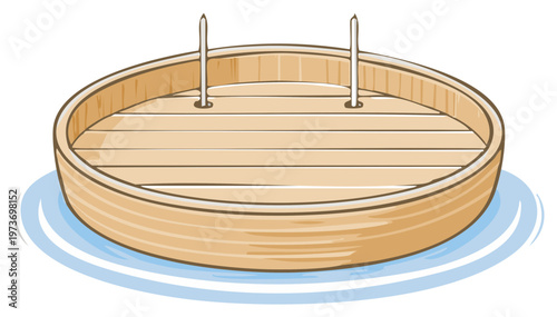 Wooden rowboat with two candles floating on blue water illustration