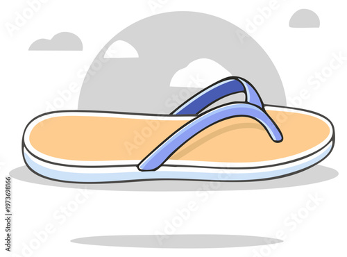Single Casual Flip Flop Sandal with Blue Straps and Orange Sole