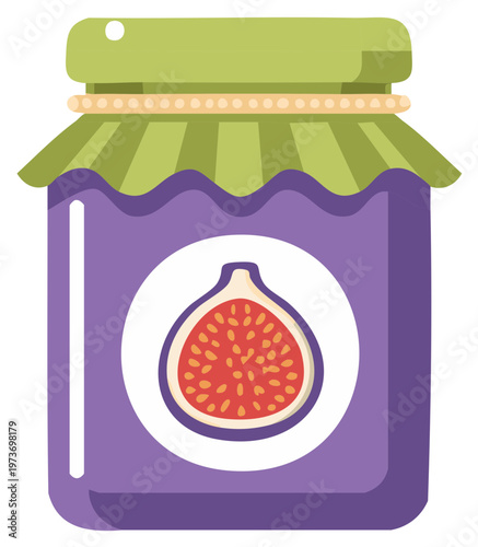 Fig Jam Jar Graphic Purple and Green Fruit Preserve Design Illustration