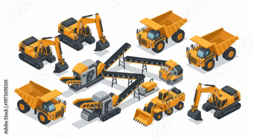 Collection of Construction and Mining Heavy Machinery Vehicles.