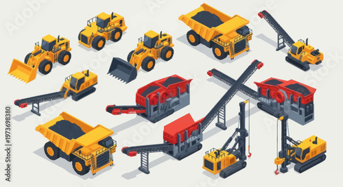 Collection of Construction and Mining Heavy Machinery Vehicles.