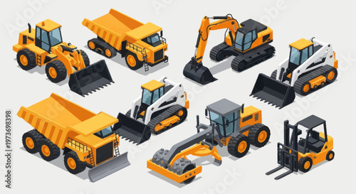Collection of Construction Vehicles and Heavy Machinery.
