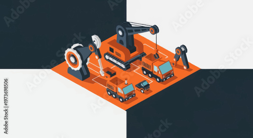 Construction Site Equipment Collection Isometric View.
