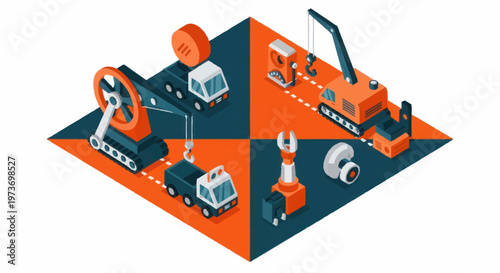 Construction and Industrial Equipment Isometric Illustration.