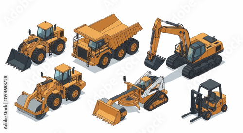 Collection of Construction Vehicles and Heavy Machinery.