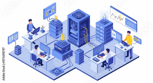Modern Data Center Operations with IT Professionals Working.