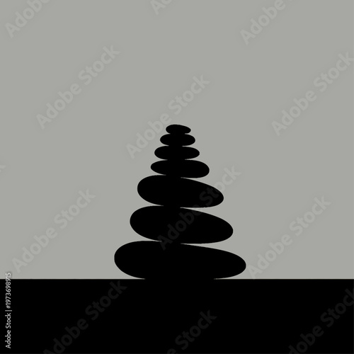 minimalist balanced smooth black zen stones symbolizing calm stability and peace on a dark surface
