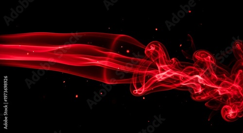 Abstract Red Smoke Swirls on Black Background with Particles