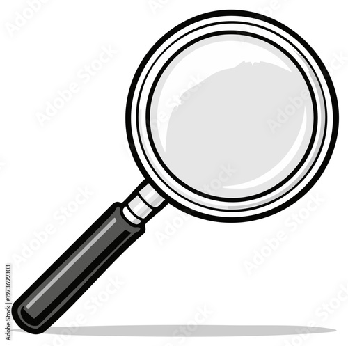 Magnifying glass illustration showing lens and handle, searching concept.