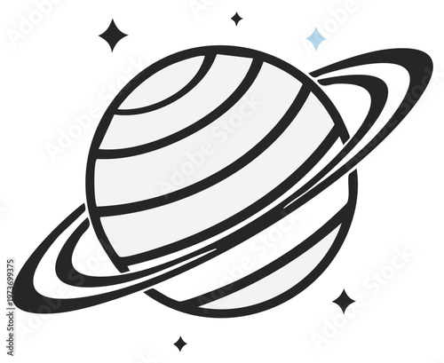 Stylized Ringed Planet with Stars Icon Graphic