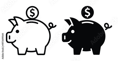 Piggy Bank Vector Illustration with Dollar Coins